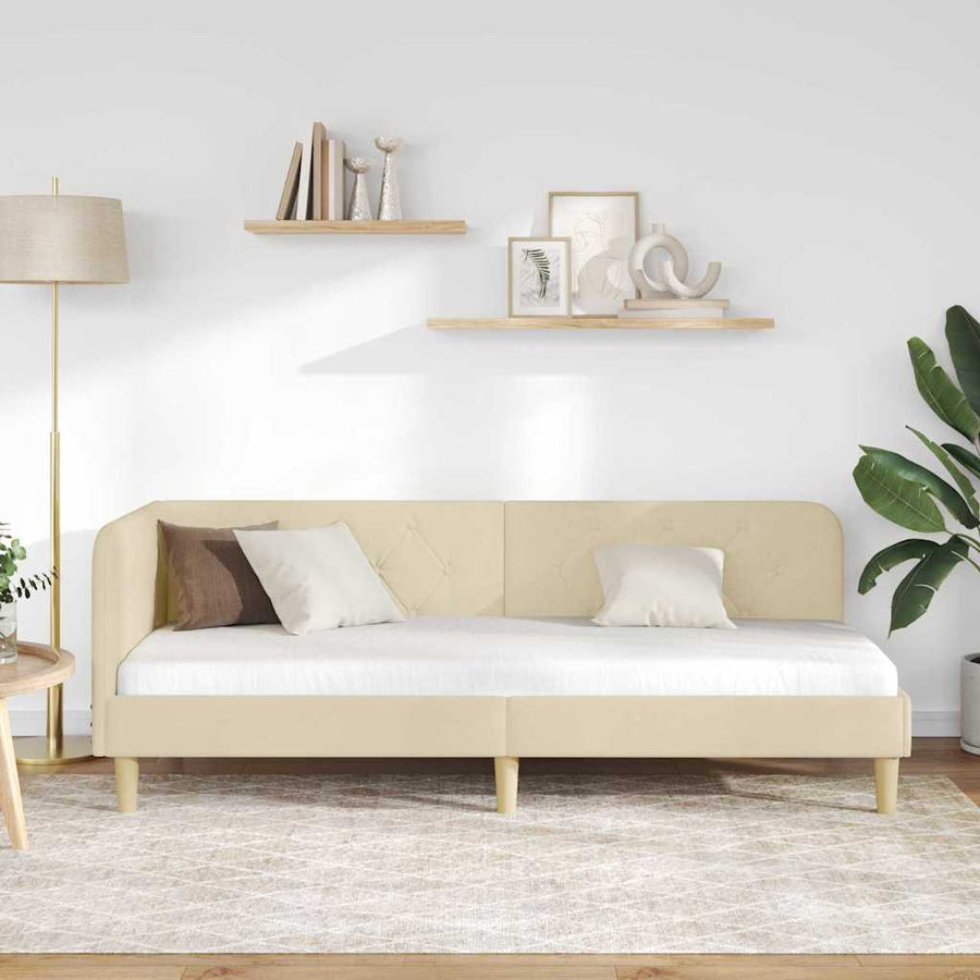 Hoekbedframe met hoofdeinde Crème 80 x 200 cm Stof