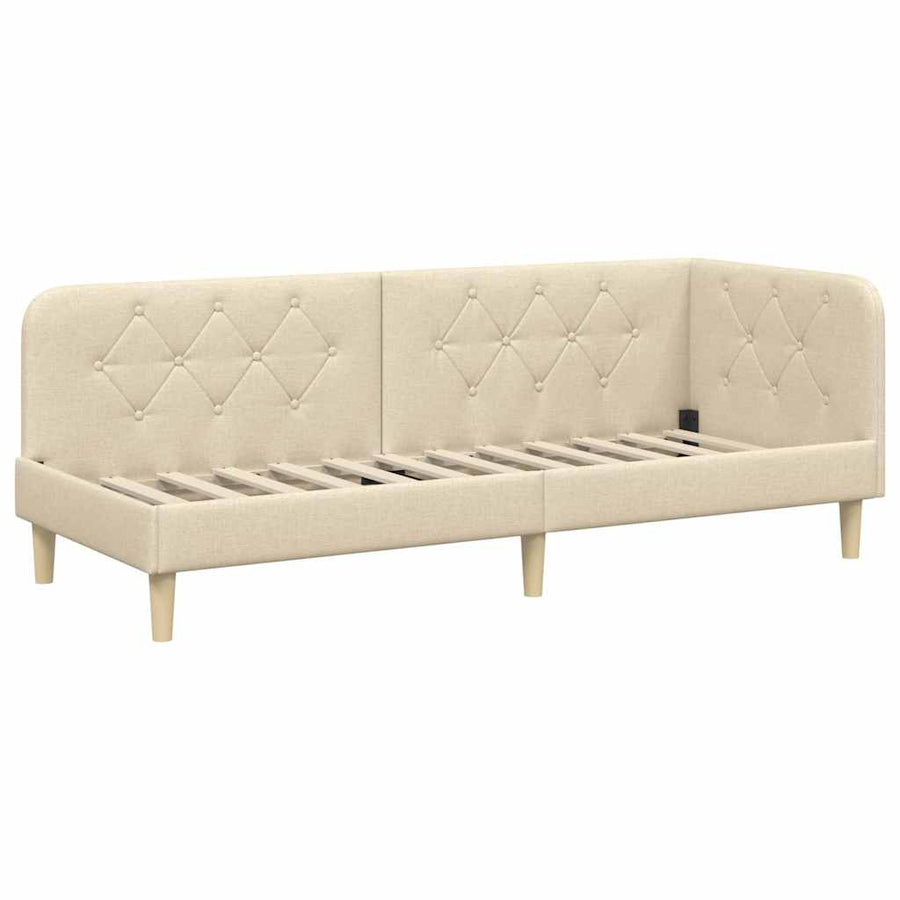 Hoekbedframe met hoofdeinde Crème 80 x 200 cm Stof
