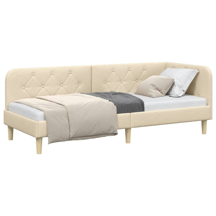 Hoekbedframe met hoofdeinde Crème 80 x 200 cm Stof