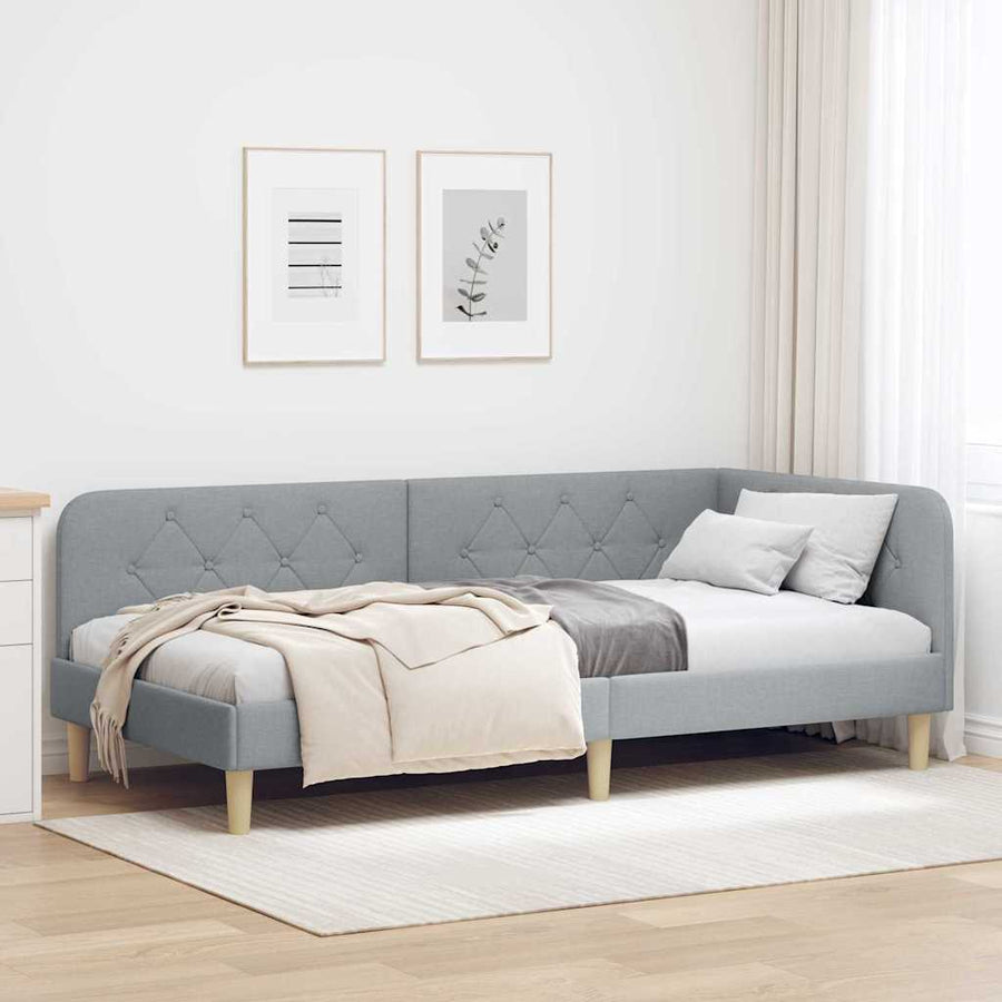 Hoekbedframe met hoofdeinde Lichtgrijs 90 x 190 cm Stof