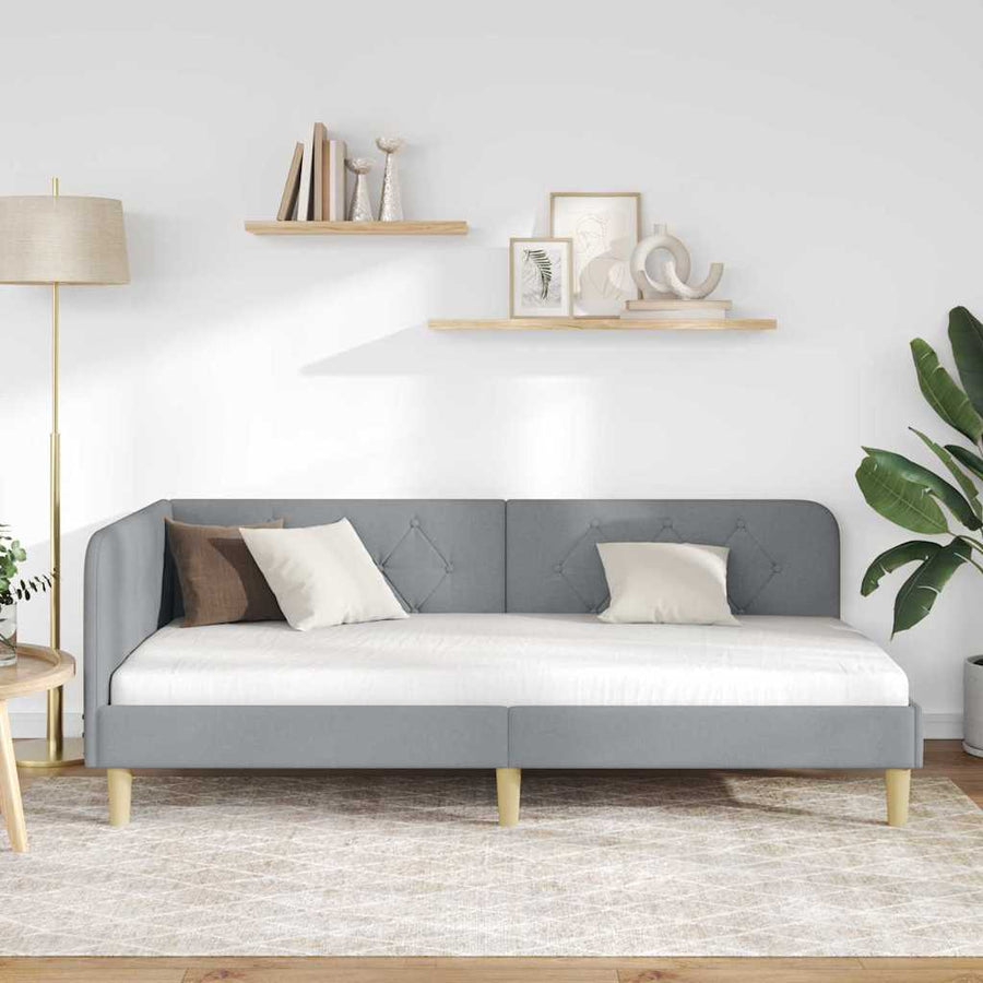 Hoekbedframe met hoofdeinde Lichtgrijs 90 x 190 cm Stof