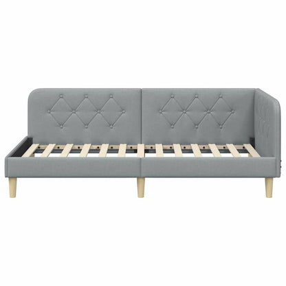 Hoekbedframe met hoofdeinde Lichtgrijs 90 x 190 cm Stof