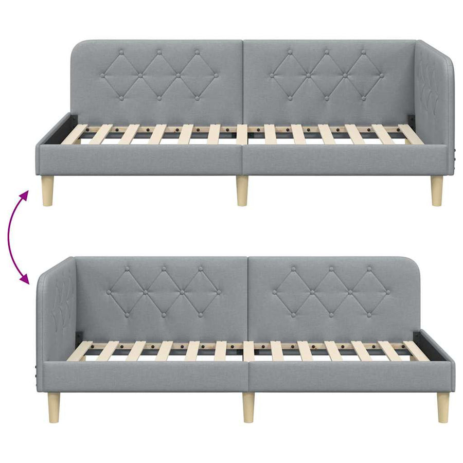 Hoekbedframe met hoofdeinde Lichtgrijs 90 x 190 cm Stof