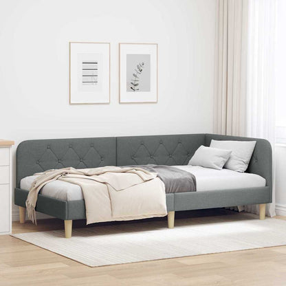 Hoekbedframe met hoofdeinde Donkergrijs 90 x 190 cm Stof