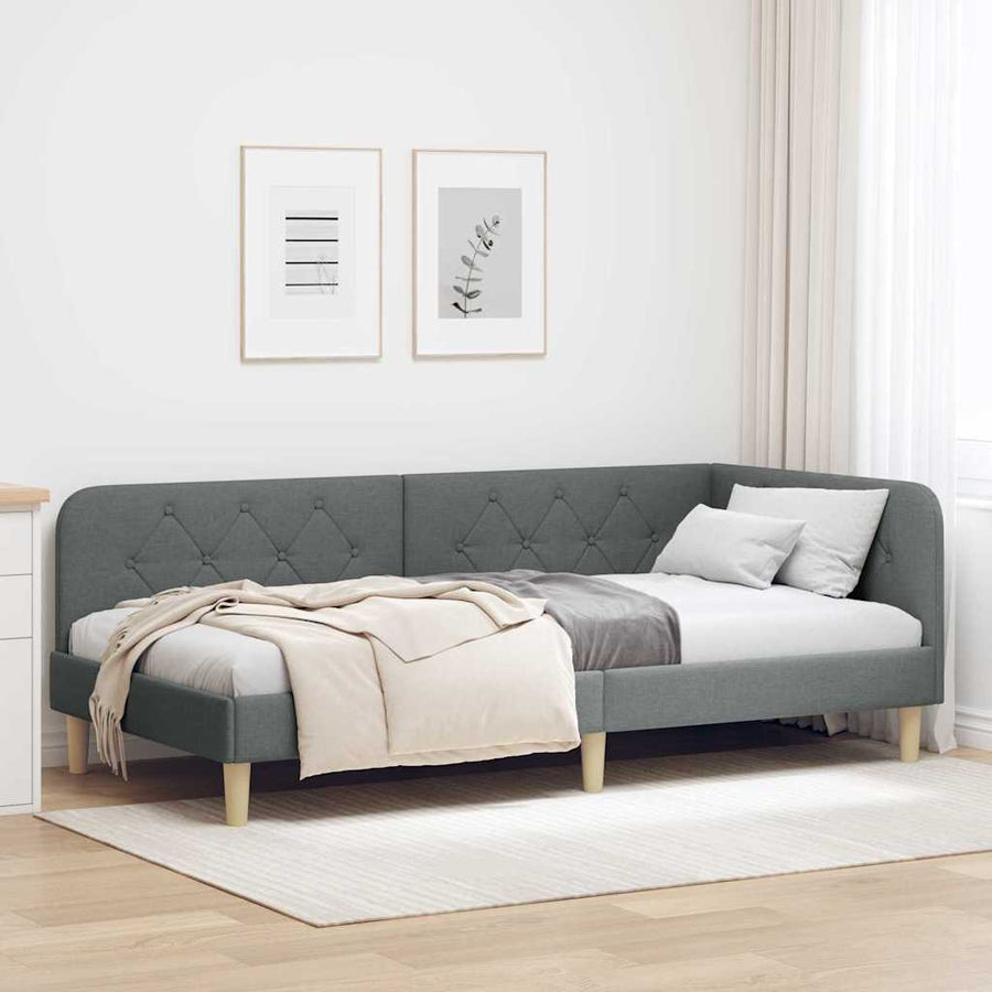 Hoekbedframe met hoofdeinde Donkergrijs 90 x 190 cm Stof