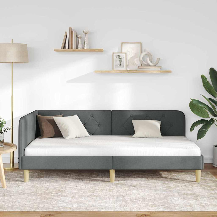 Hoekbedframe met hoofdeinde Donkergrijs 90 x 190 cm Stof