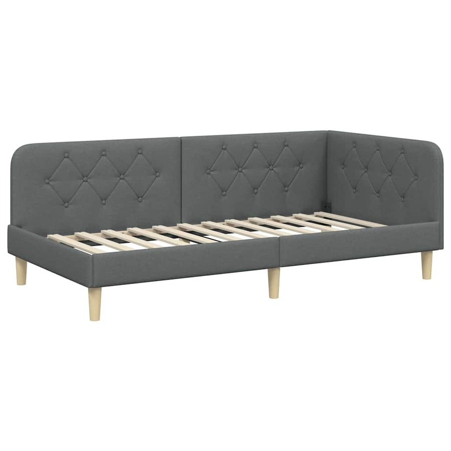 Hoekbedframe met hoofdeinde Donkergrijs 90 x 190 cm Stof