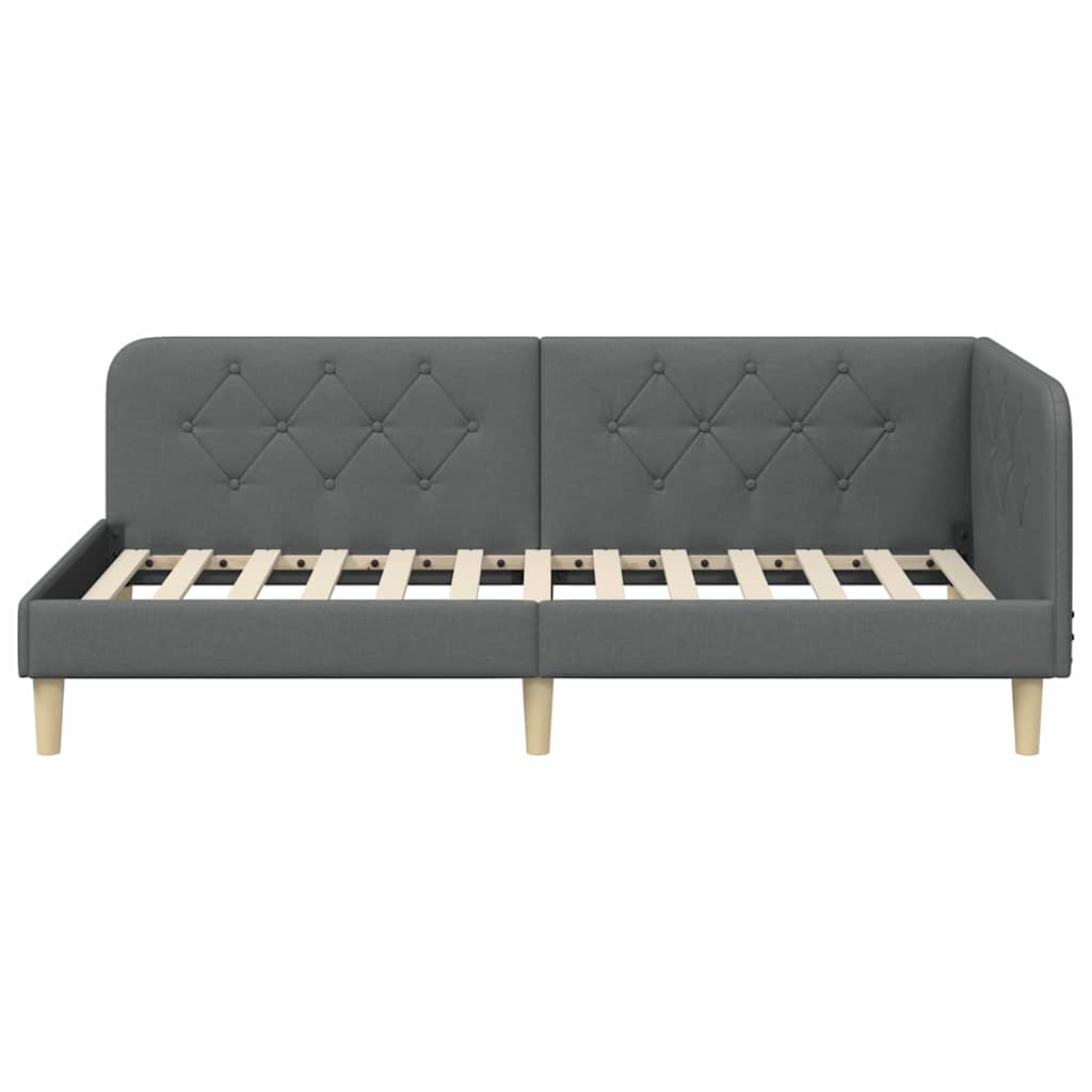 Hoekbedframe met hoofdeinde Donkergrijs 90 x 190 cm Stof