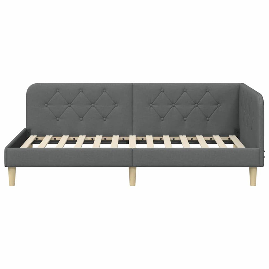 Hoekbedframe met hoofdeinde Donkergrijs 90 x 190 cm Stof