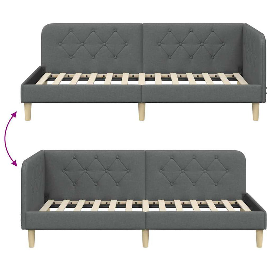 Hoekbedframe met hoofdeinde Donkergrijs 90 x 190 cm Stof