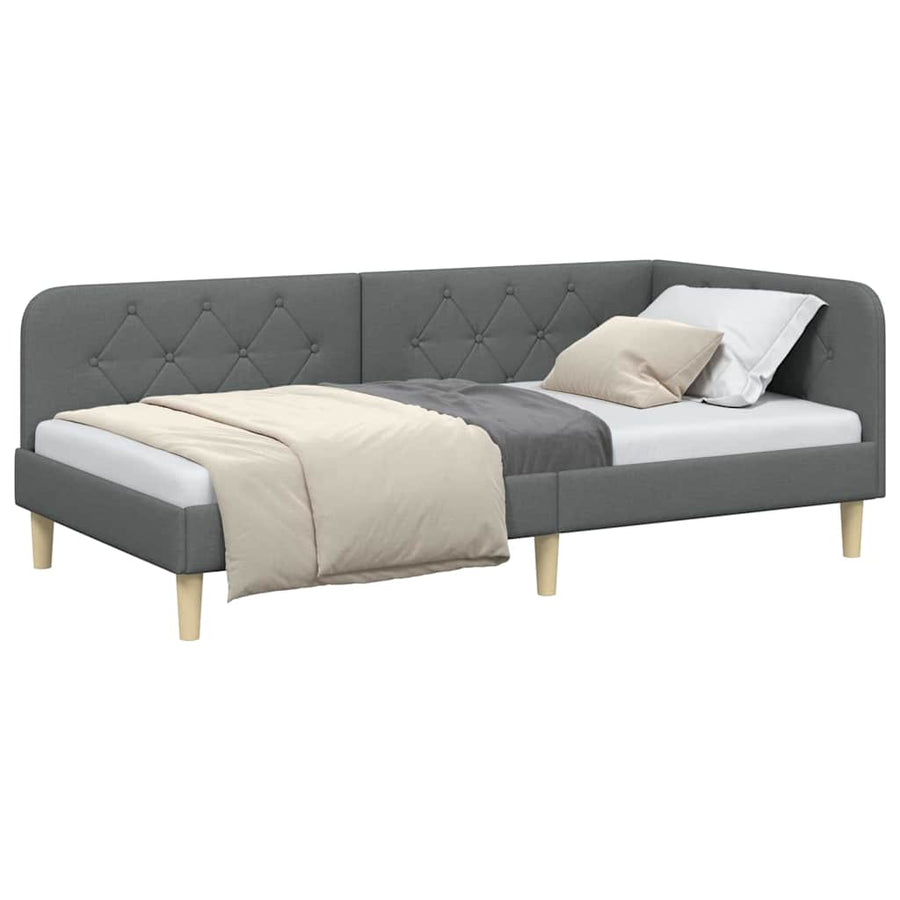 Hoekbedframe met hoofdeinde Donkergrijs 90 x 190 cm Stof