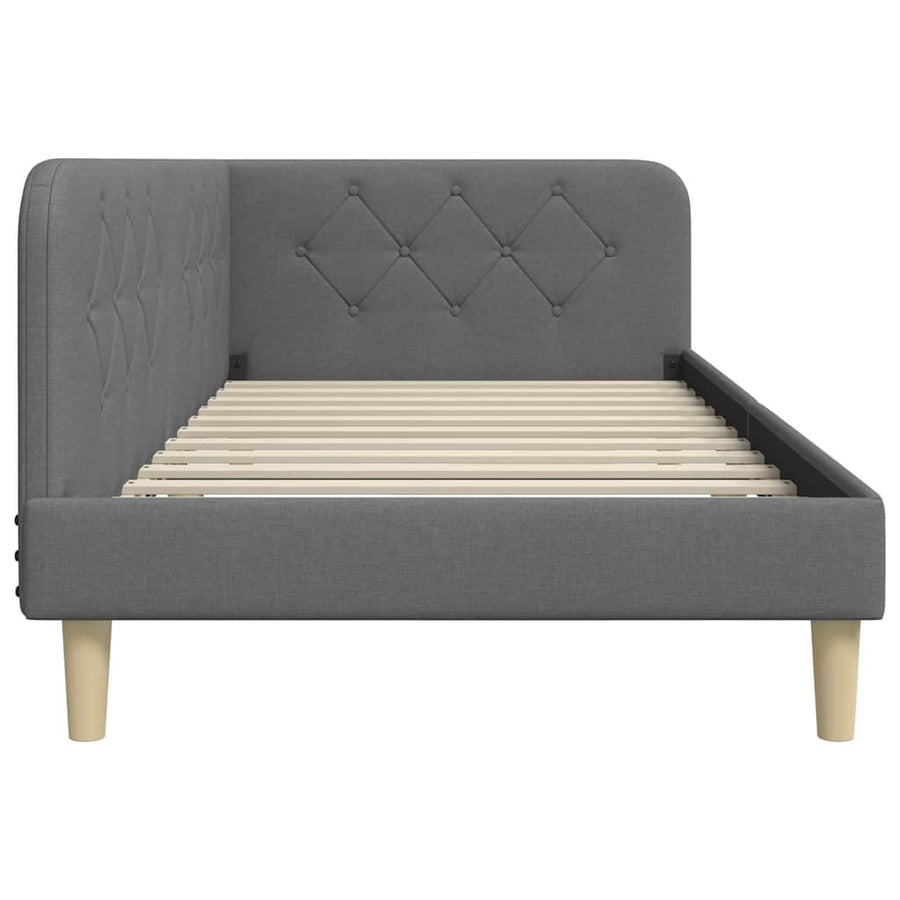 Hoekbedframe met hoofdeinde Donkergrijs 90 x 190 cm Stof