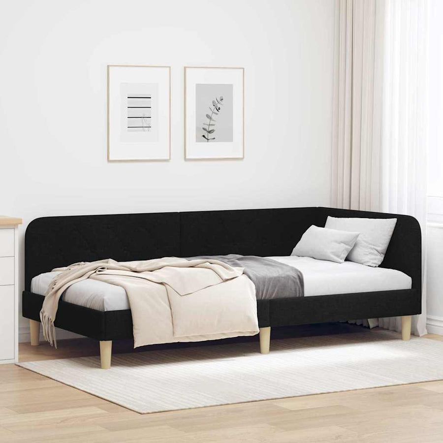 Hoekbedframe met hoofdeinde Zwart 90 x 190 cm Stof