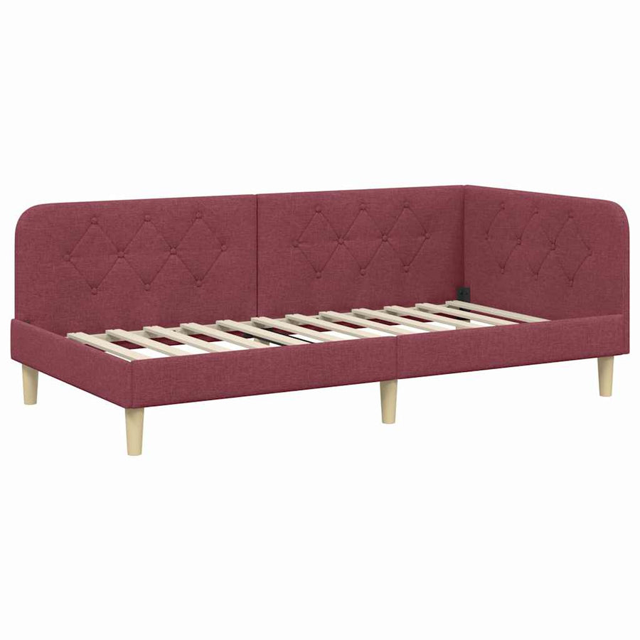 Hoekbedframe met hoofdeinde Wijnrood 90 x 190 cm Stof
