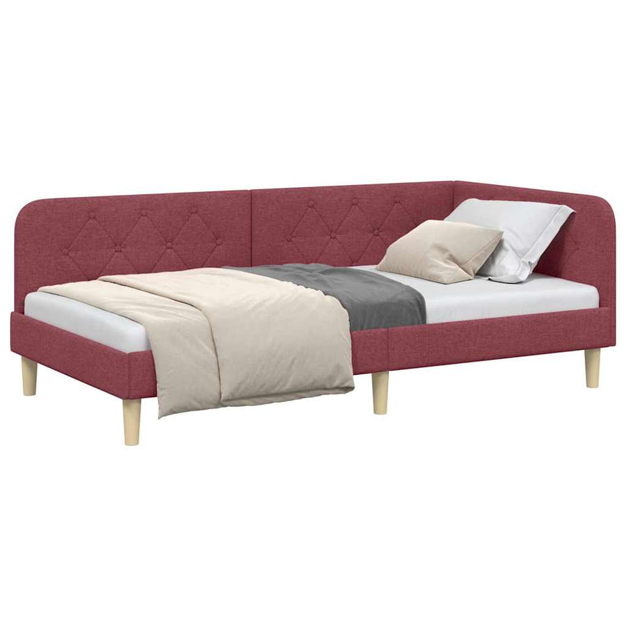 Hoekbedframe met hoofdeinde Wijnrood 90 x 190 cm Stof