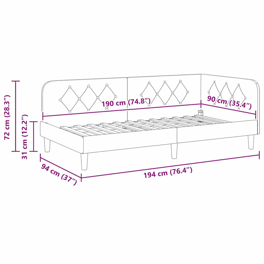 Hoekbedframe met hoofdeinde Wijnrood 90 x 190 cm Stof