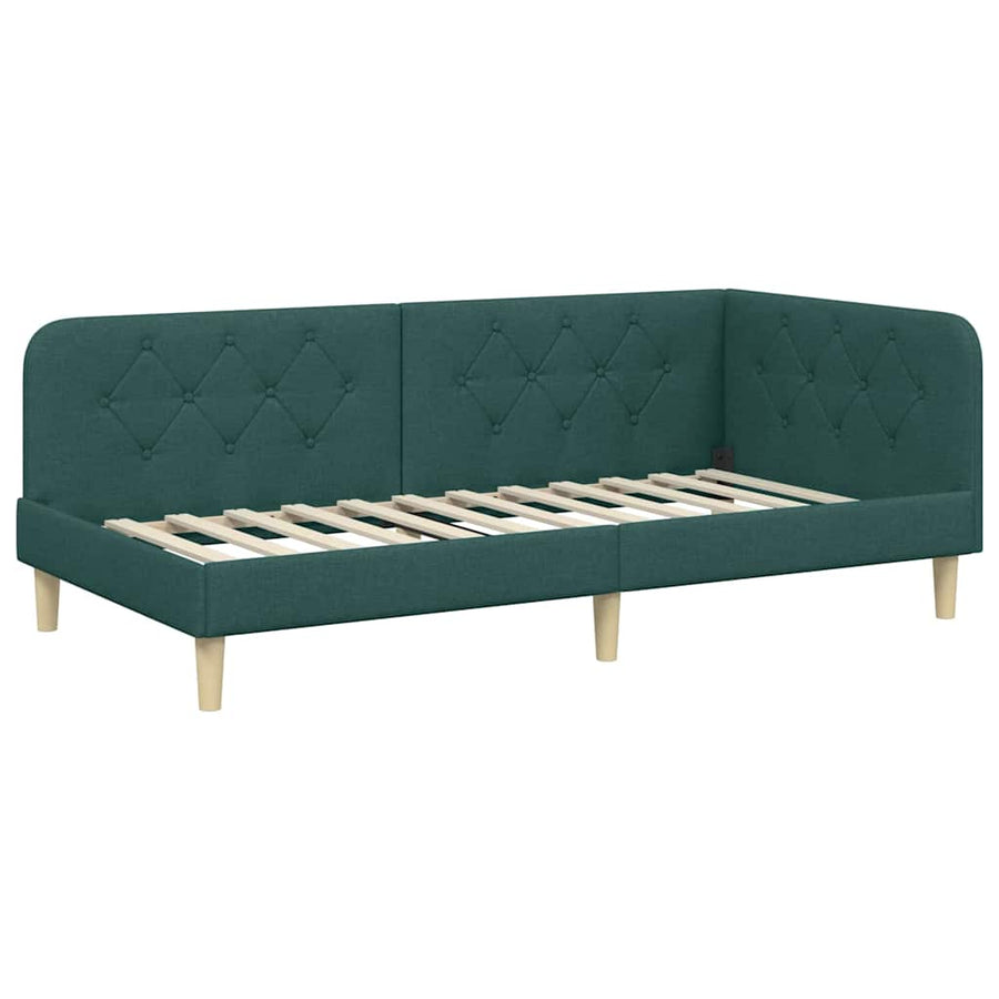 Hoekbedframe met hoofdeinde Donkergroen 90 x 190 cm Stof