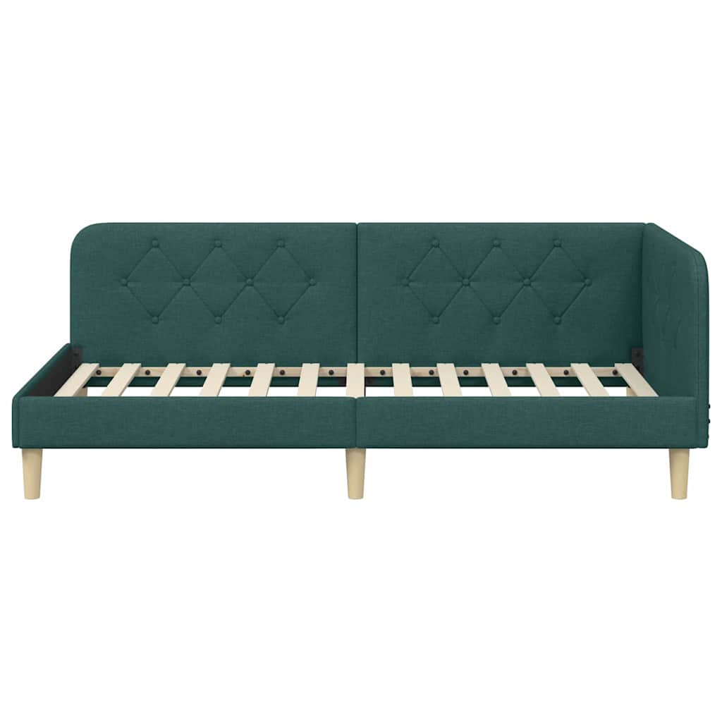 Hoekbedframe met hoofdeinde Donkergroen 90 x 190 cm Stof
