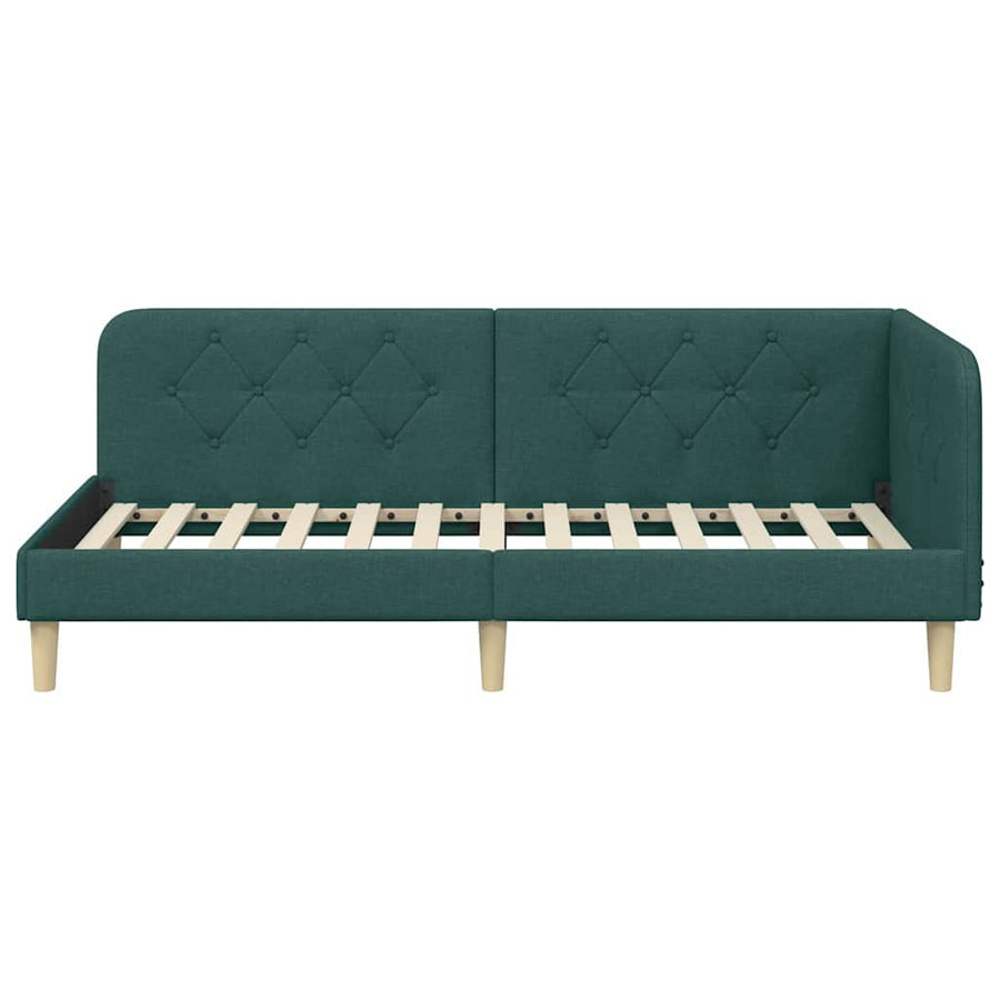 Hoekbedframe met hoofdeinde Donkergroen 90 x 190 cm Stof