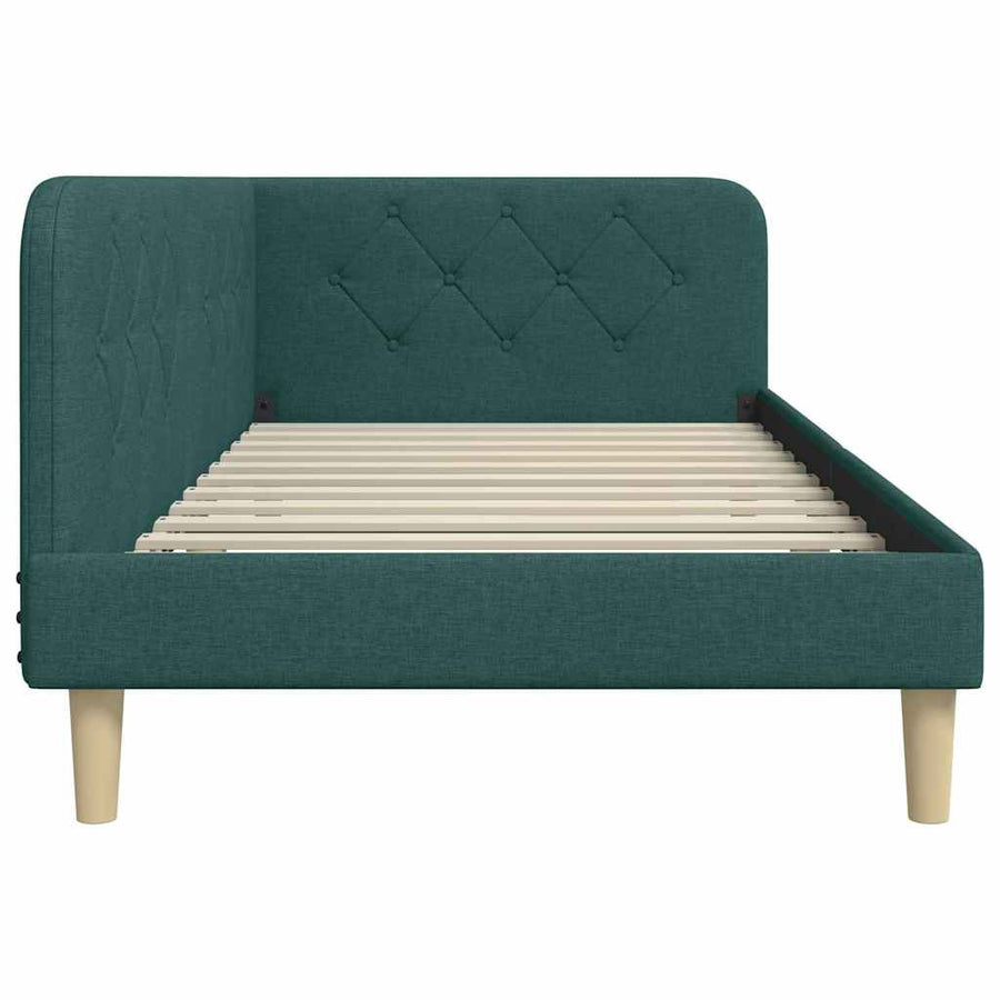 Hoekbedframe met hoofdeinde Donkergroen 90 x 190 cm Stof