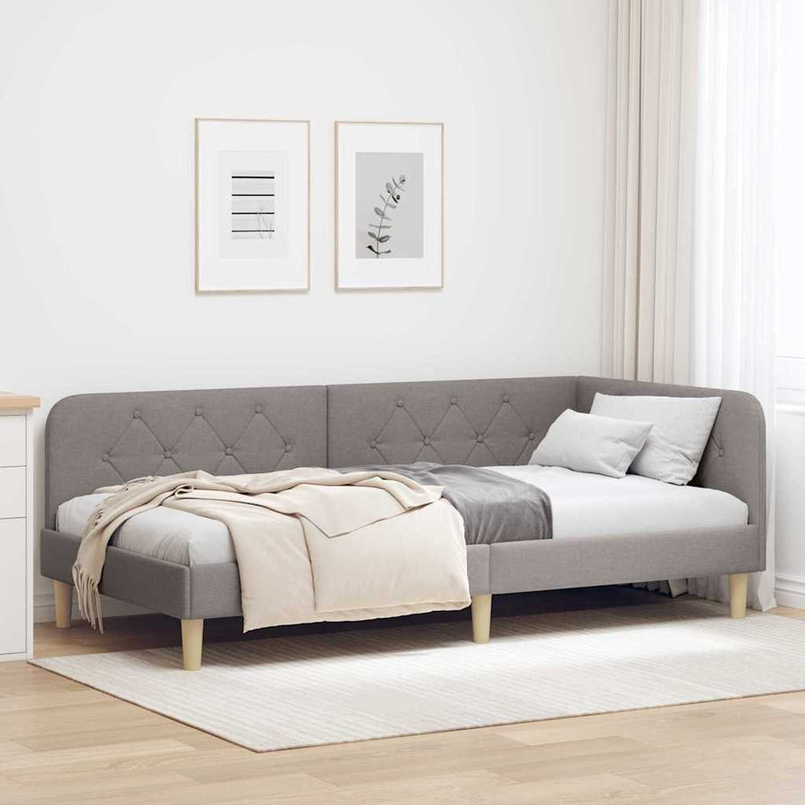 Hoekbedframe met hoofdeinde Taupe 90 x 190 cm Stof