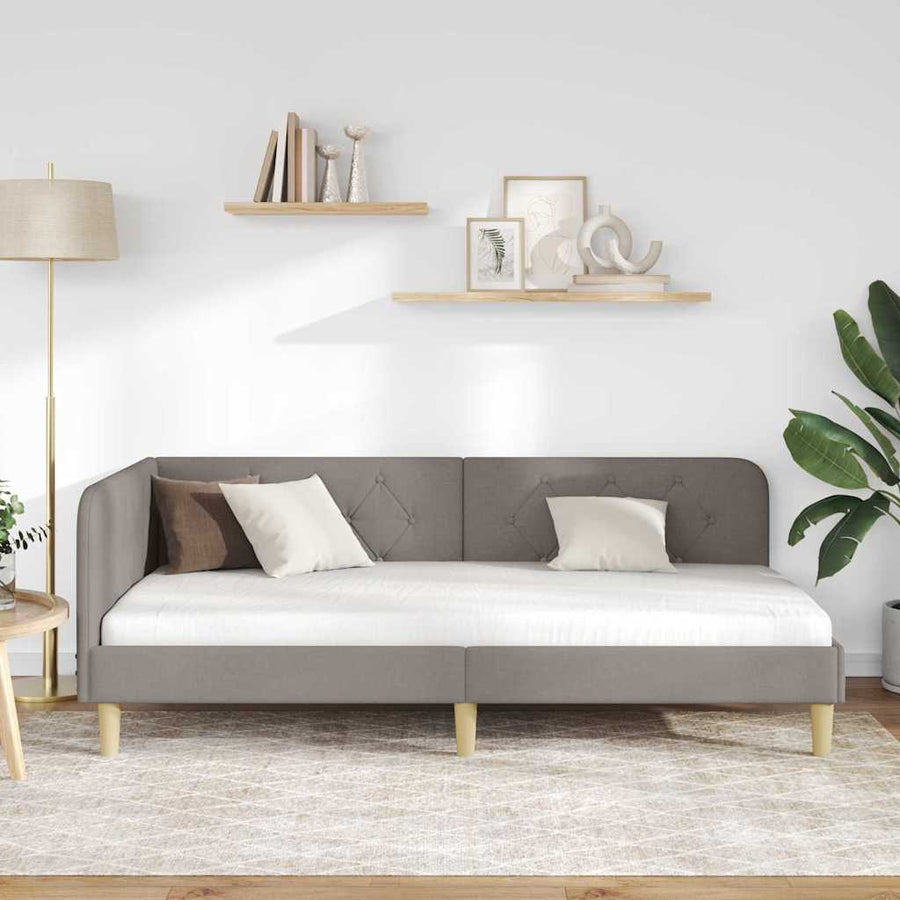 Hoekbedframe met hoofdeinde Taupe 90 x 190 cm Stof