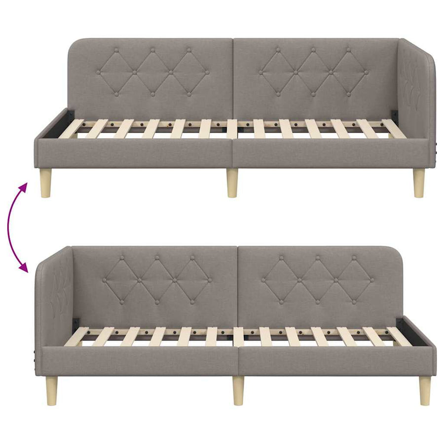 Hoekbedframe met hoofdeinde Taupe 90 x 190 cm Stof