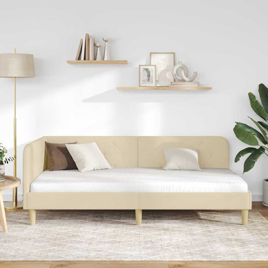Hoekbedframe met hoofdeinde Crème 90 x 190 cm Stof