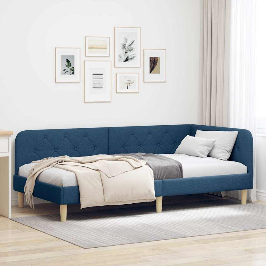 Hoekbedframe met hoofdeinde Blauw 90 x 190 cm Stof