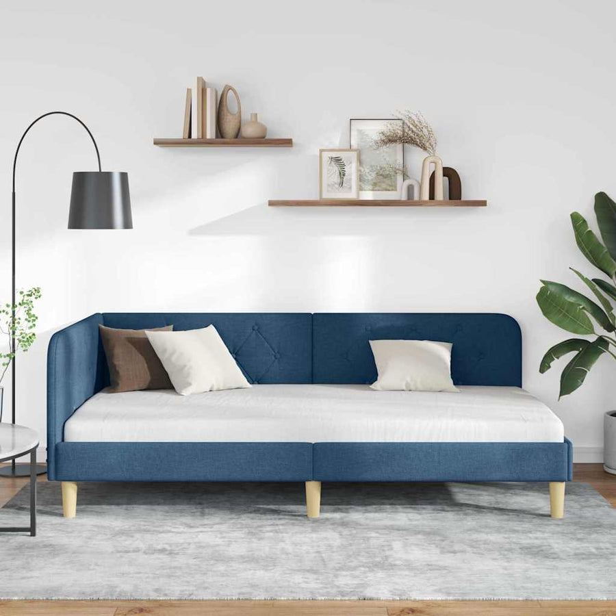 Hoekbedframe met hoofdeinde Blauw 90 x 190 cm Stof