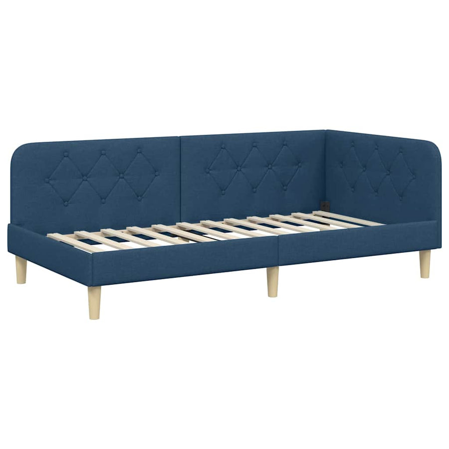 Hoekbedframe met hoofdeinde Blauw 90 x 190 cm Stof