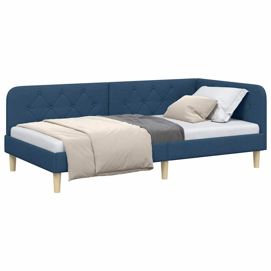 Hoekbedframe met hoofdeinde Blauw 90 x 190 cm Stof