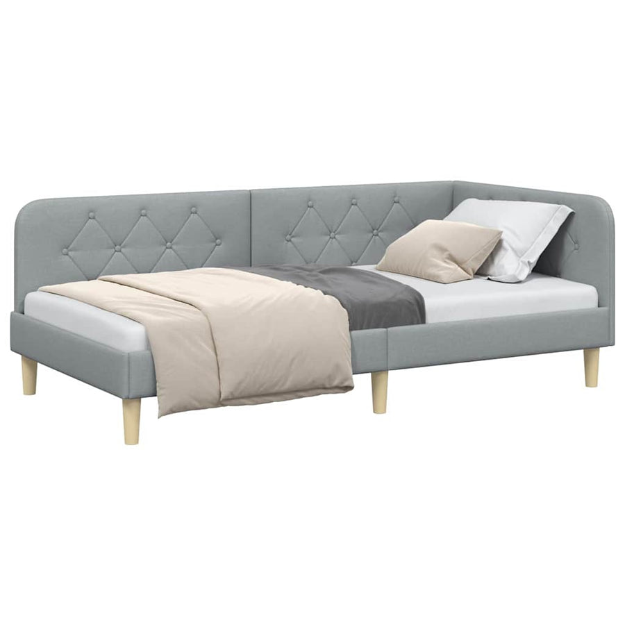 Hoekbedframe met hoofdeinde Lichtgrijs 90 x 200 cm Stof