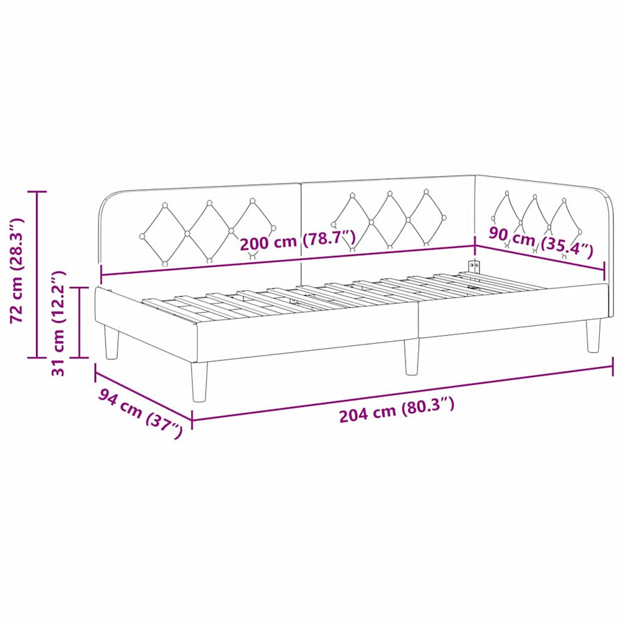 Hoekbedframe met hoofdeinde Donkergrijs 90 x 200 cm Stof