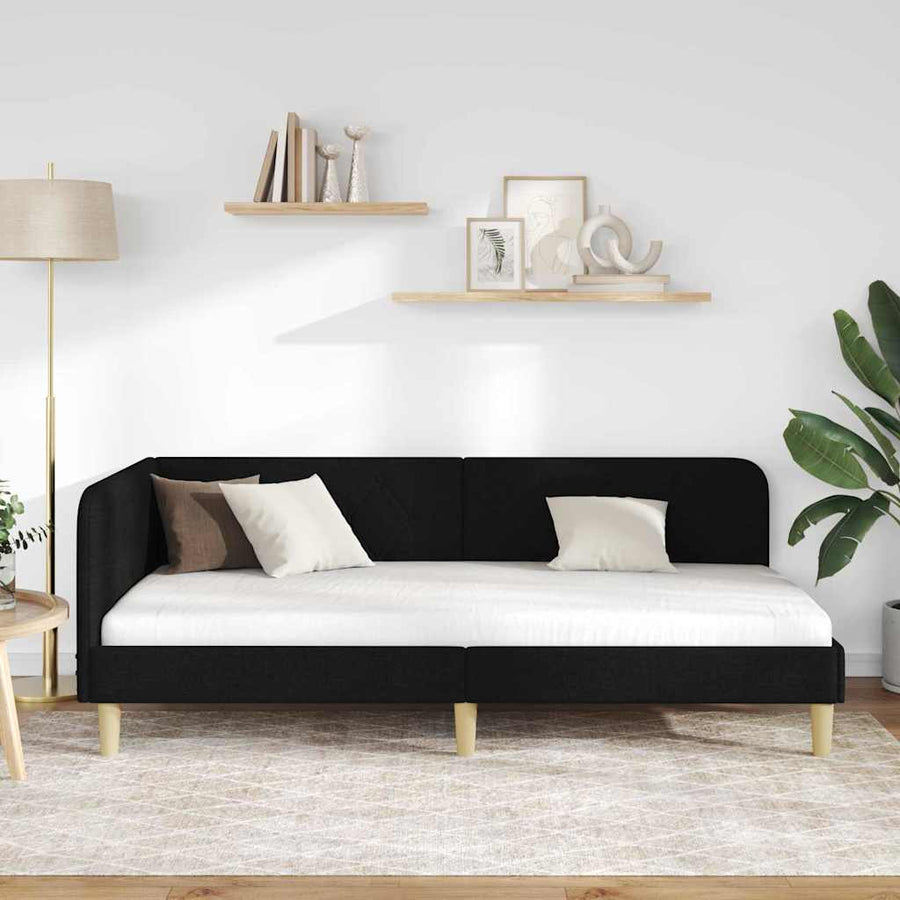 Hoekbedframe met hoofdeinde Zwart 90 x 200 cm Stof