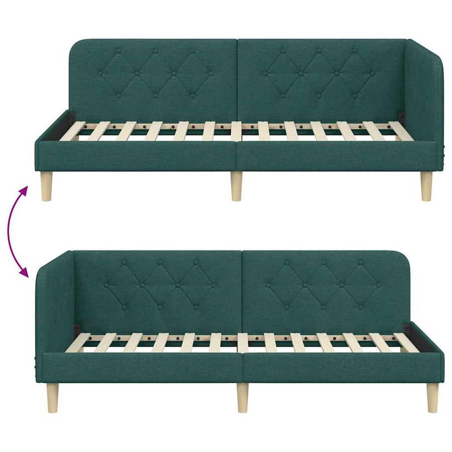 Hoekbedframe met hoofdeinde Donkergroen 90 x 200 cm Stof