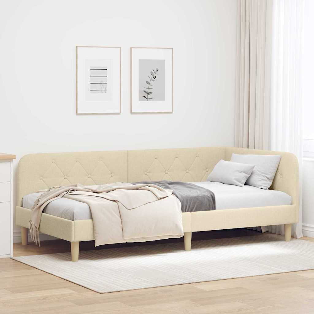 Hoekbedframe met hoofdeinde Crème 90 x 200 cm Stof