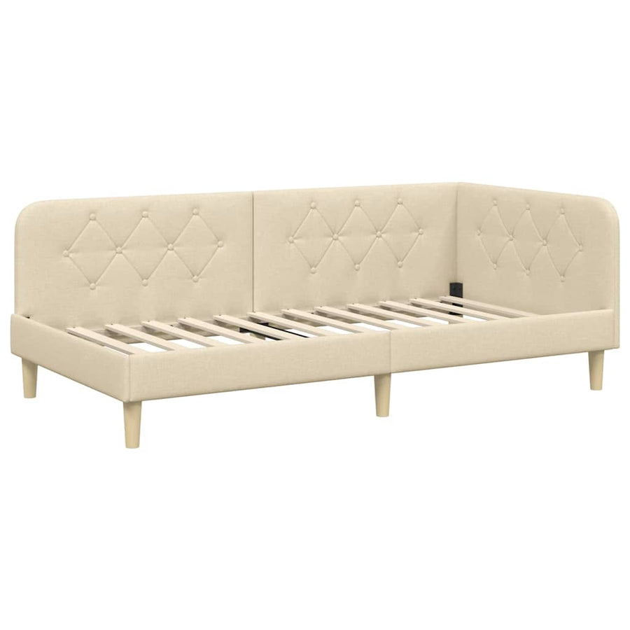 Hoekbedframe met hoofdeinde Crème 90 x 200 cm Stof