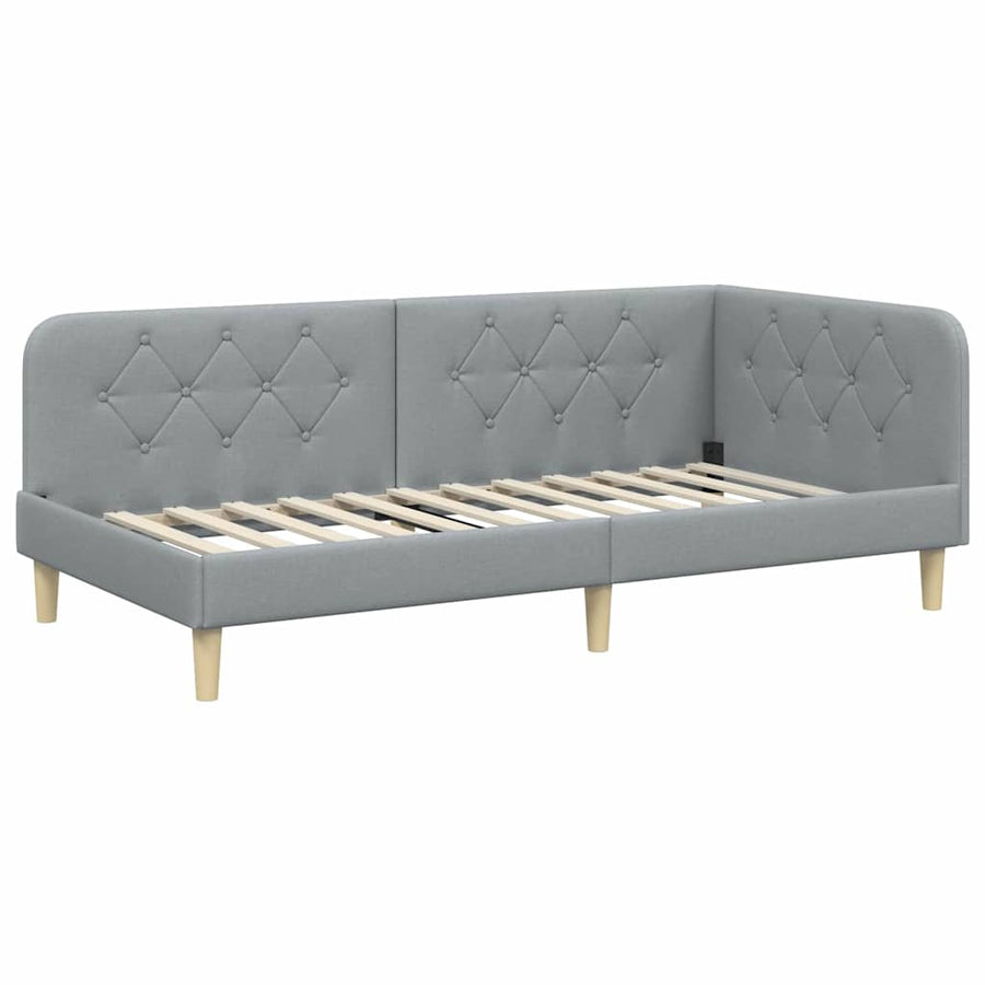 Hoekbedframe met hoofdeinde Lichtgrijs 100 x 200 cm Stof