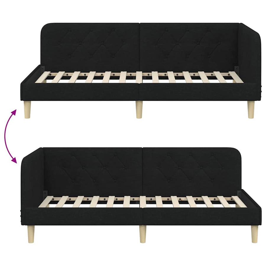 Hoekbedframe met hoofdeinde Zwart 100 x 200 cm Stof