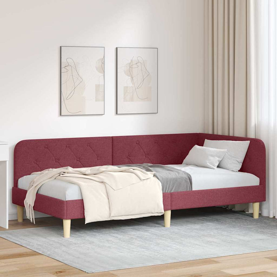 Hoekbedframe met hoofdeinde Wijnrood 100 x 200 cm Stof