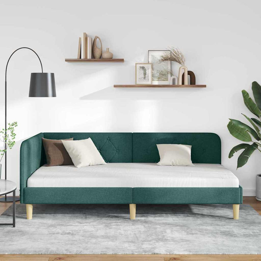 Hoekbedframe met hoofdeinde Donkergroen 100 x 200 cm Stof