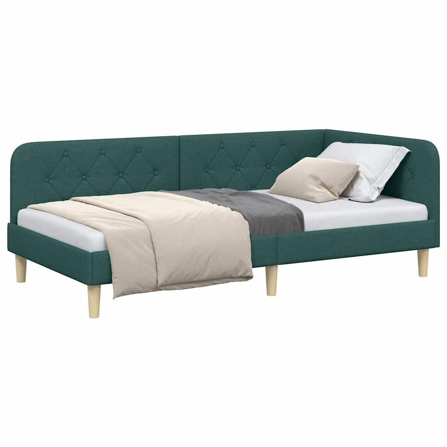 Hoekbedframe met hoofdeinde Donkergroen 100 x 200 cm Stof