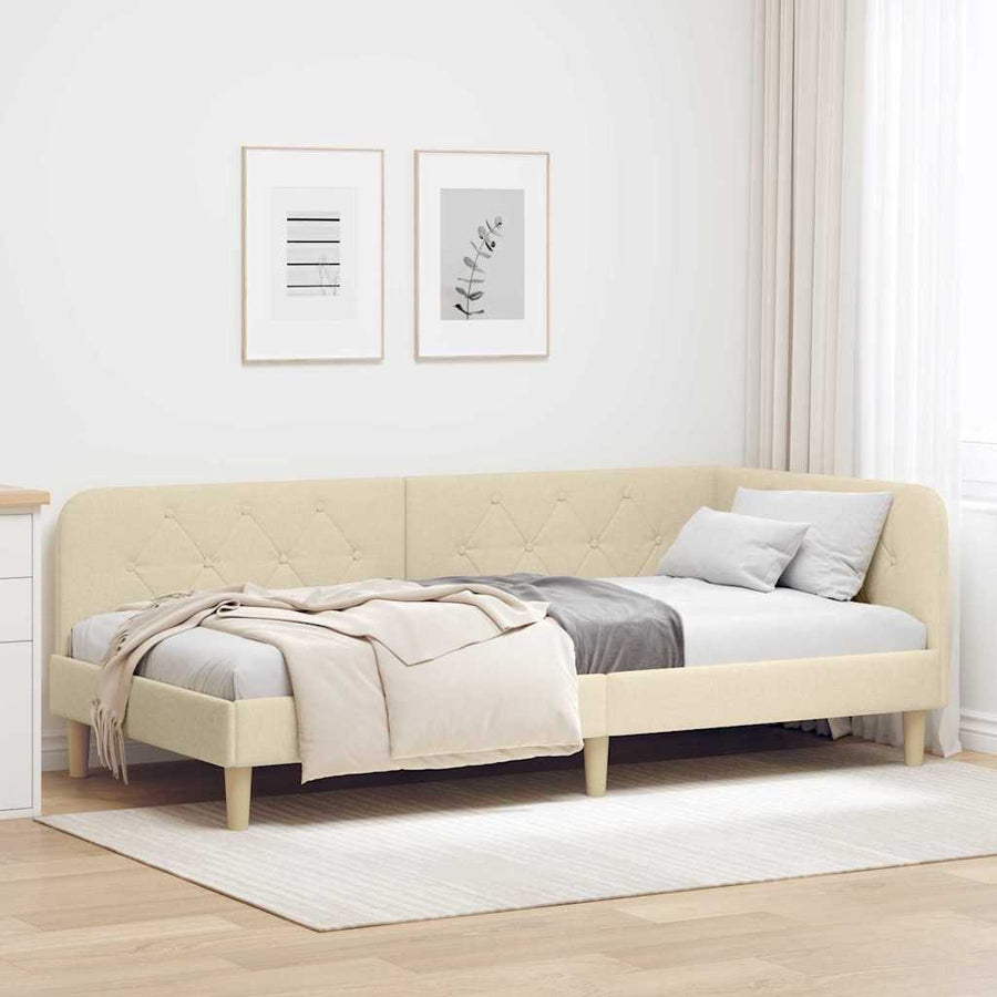 Hoekbedframe met hoofdeinde Crème 100 x 200 cm Stof