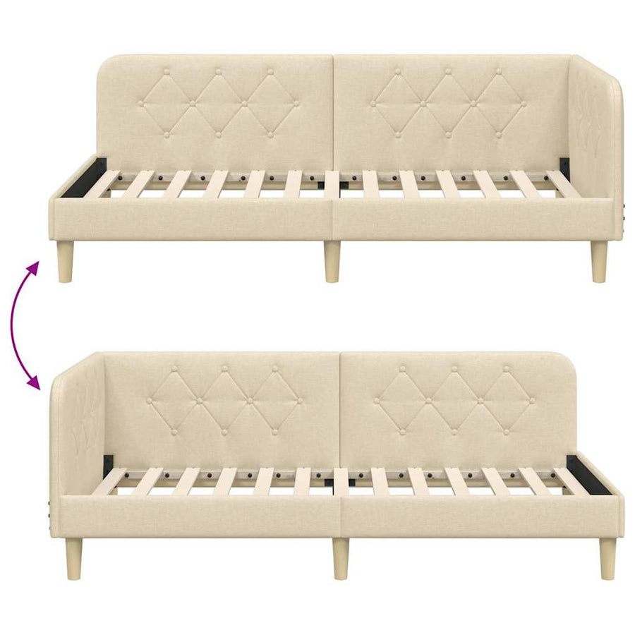 Hoekbedframe met hoofdeinde Crème 100 x 200 cm Stof