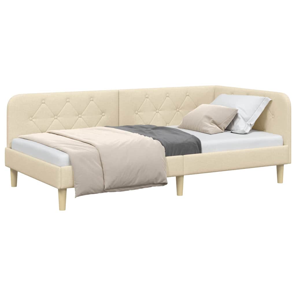 Hoekbedframe met hoofdeinde Crème 100 x 200 cm Stof