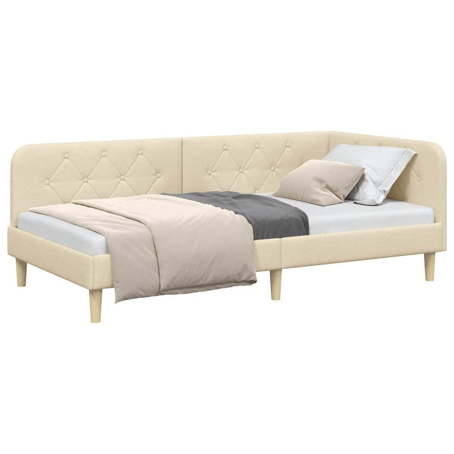 Hoekbedframe met hoofdeinde Crème 100 x 200 cm Stof
