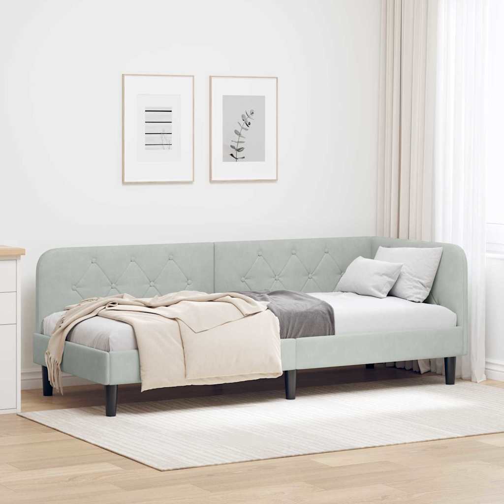 Hoekbedframe met hoofdeinde Lichtgrijs 80 x 200 cm Fluweel