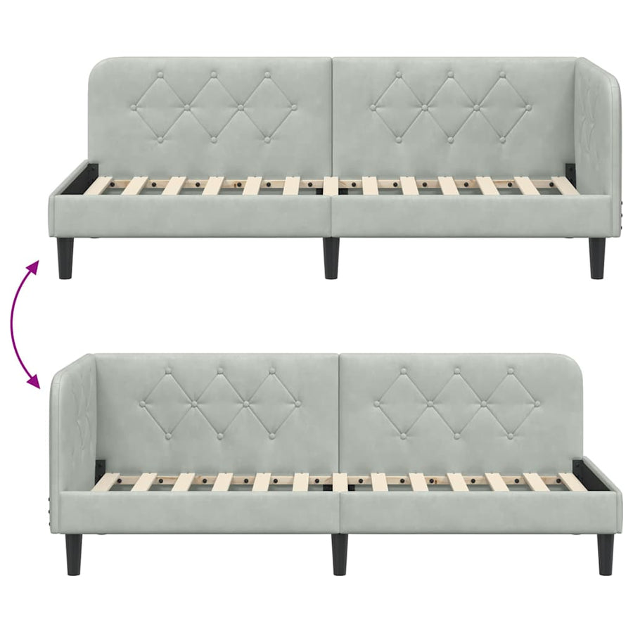 Hoekbedframe met hoofdeinde Lichtgrijs 80 x 200 cm Fluweel