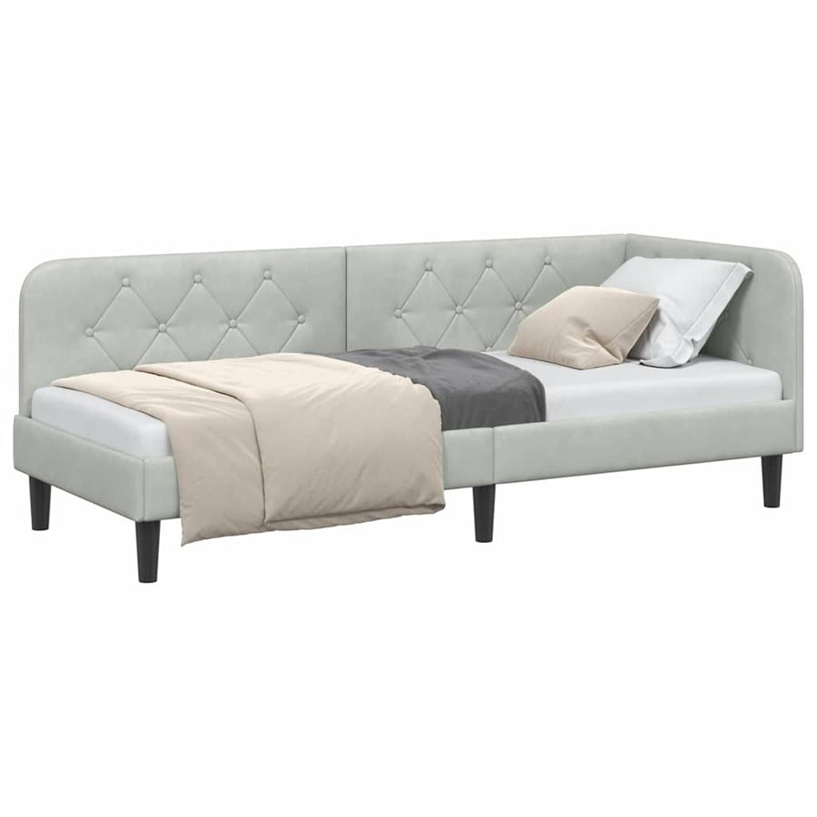 Hoekbedframe met hoofdeinde Lichtgrijs 80 x 200 cm Fluweel